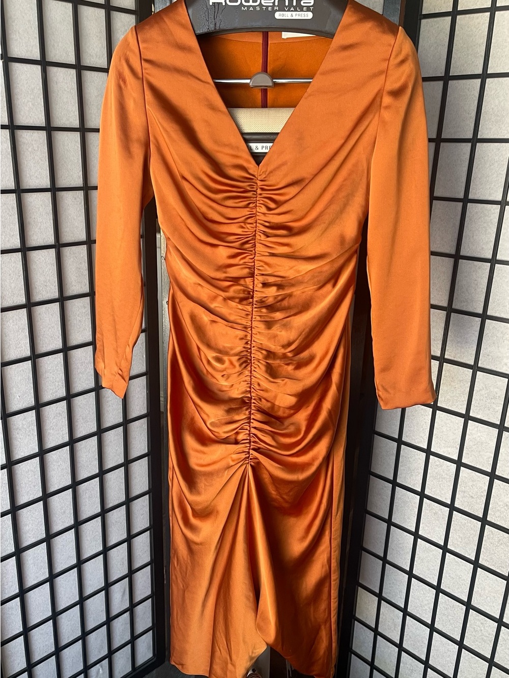Jonathan Simkhai Rust Satin Ruched Midi Dress